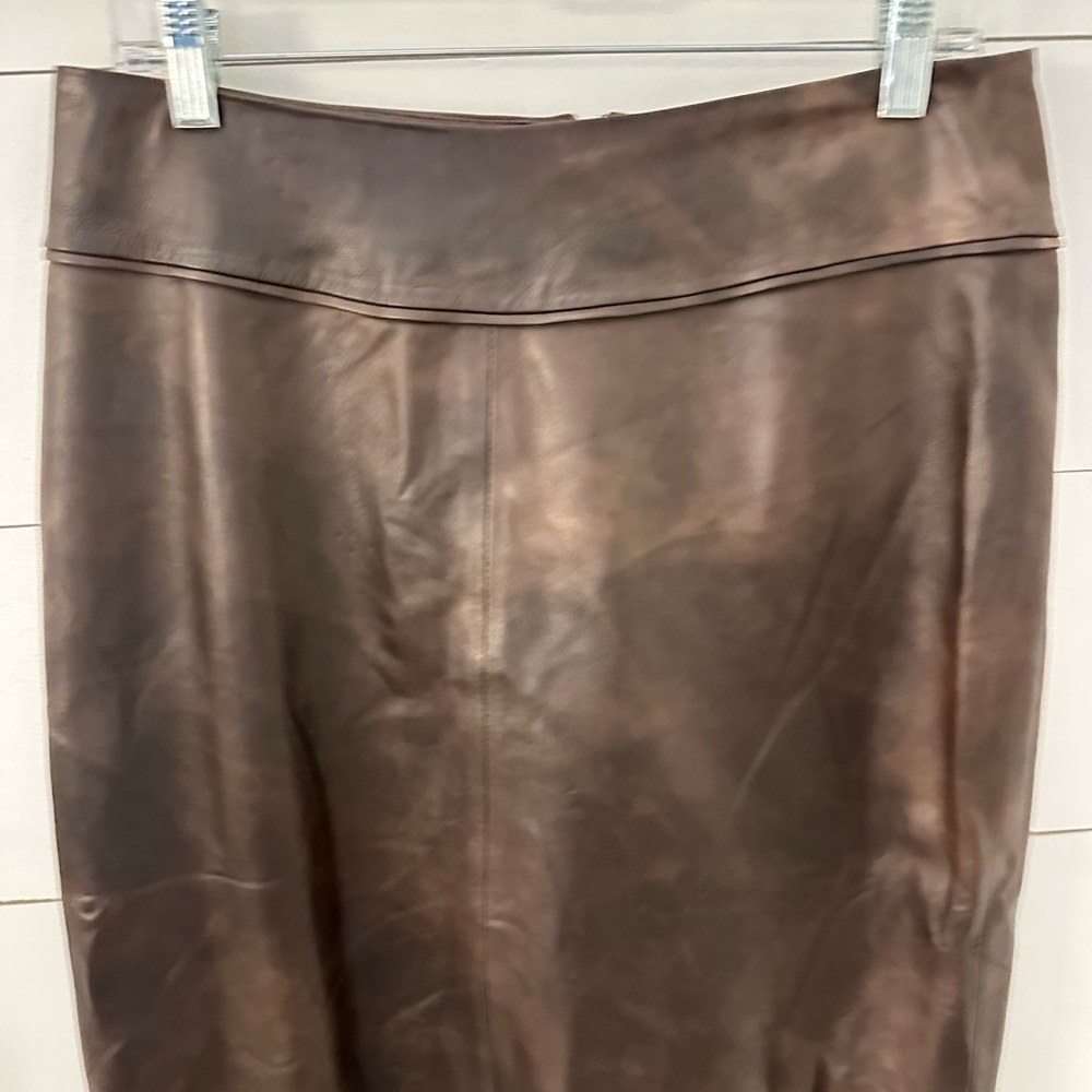 VTG Y2K Z by ZELDA 8 100% Lambs Leather brown midi skirt quiet luxury - Picture 3 of 8
